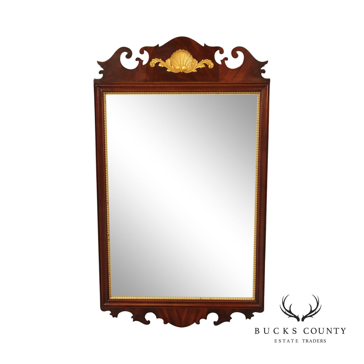 Chippendale Style Mahogany Partial Gilt Beveled Wall Mirror