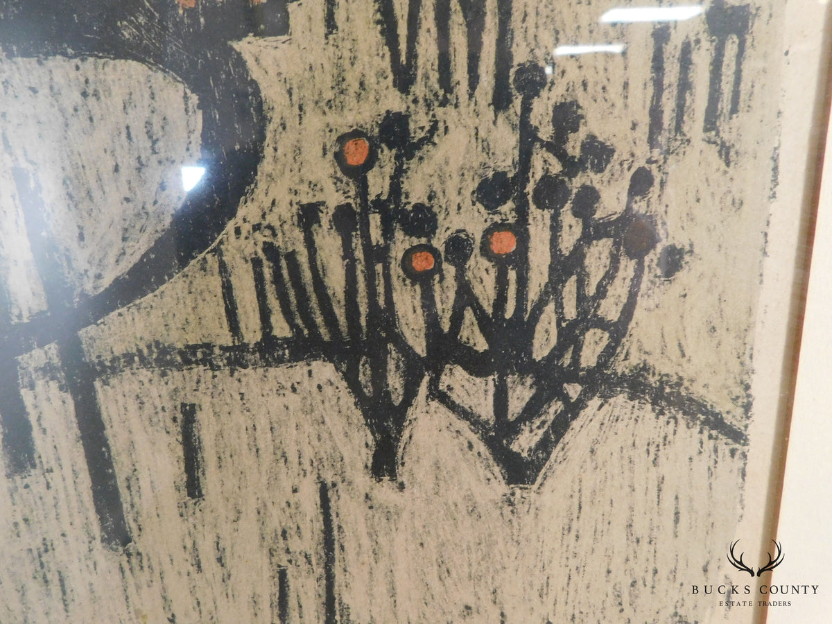 Mid Century Abstract Landscape Woodblock Print