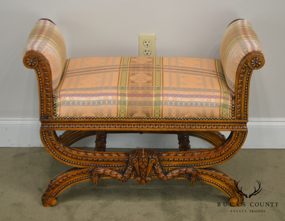 Fine Quality French Louis XV Style Carved Bench