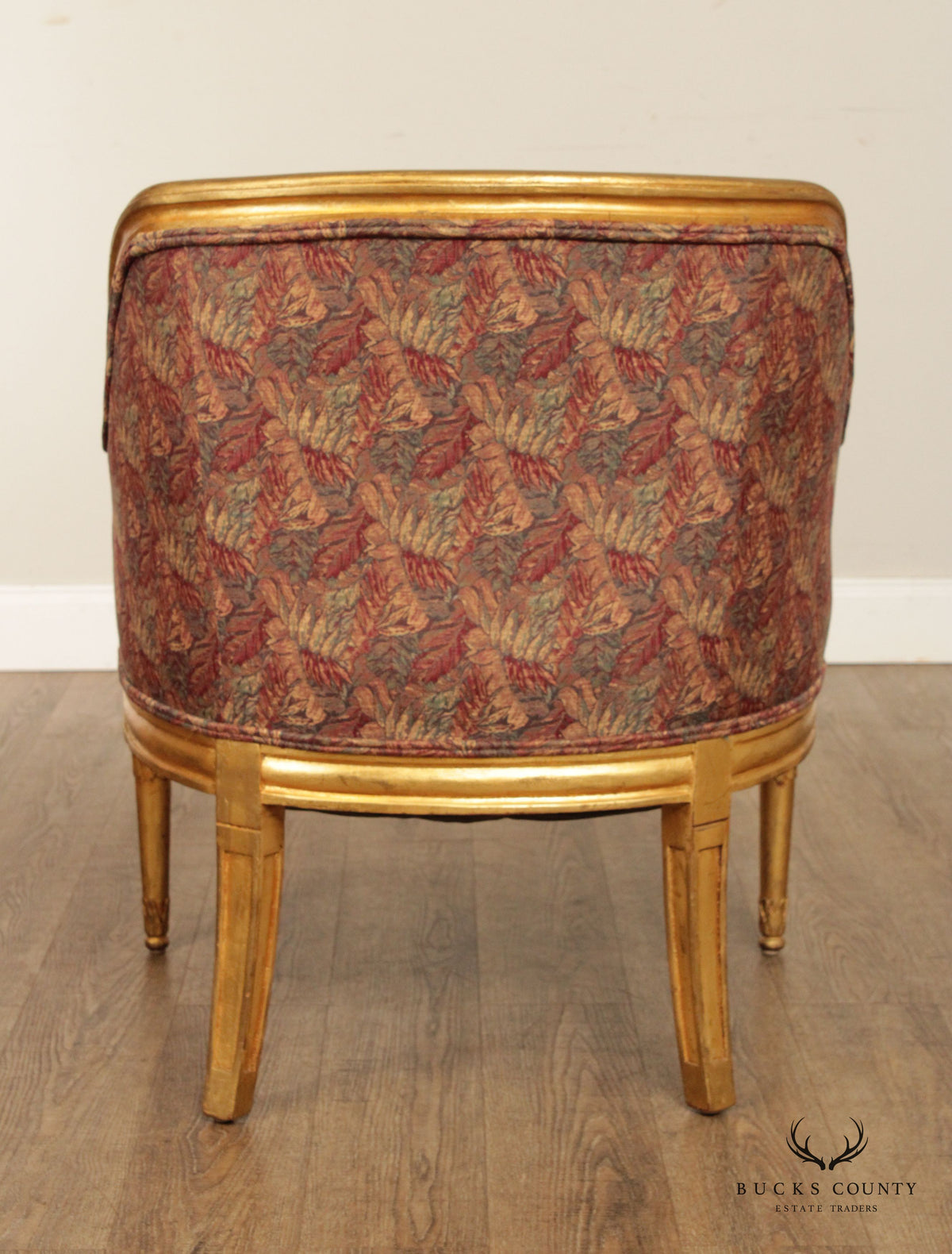 French Empire Style Gilt Rams Head Pair Barrel Club Chairs