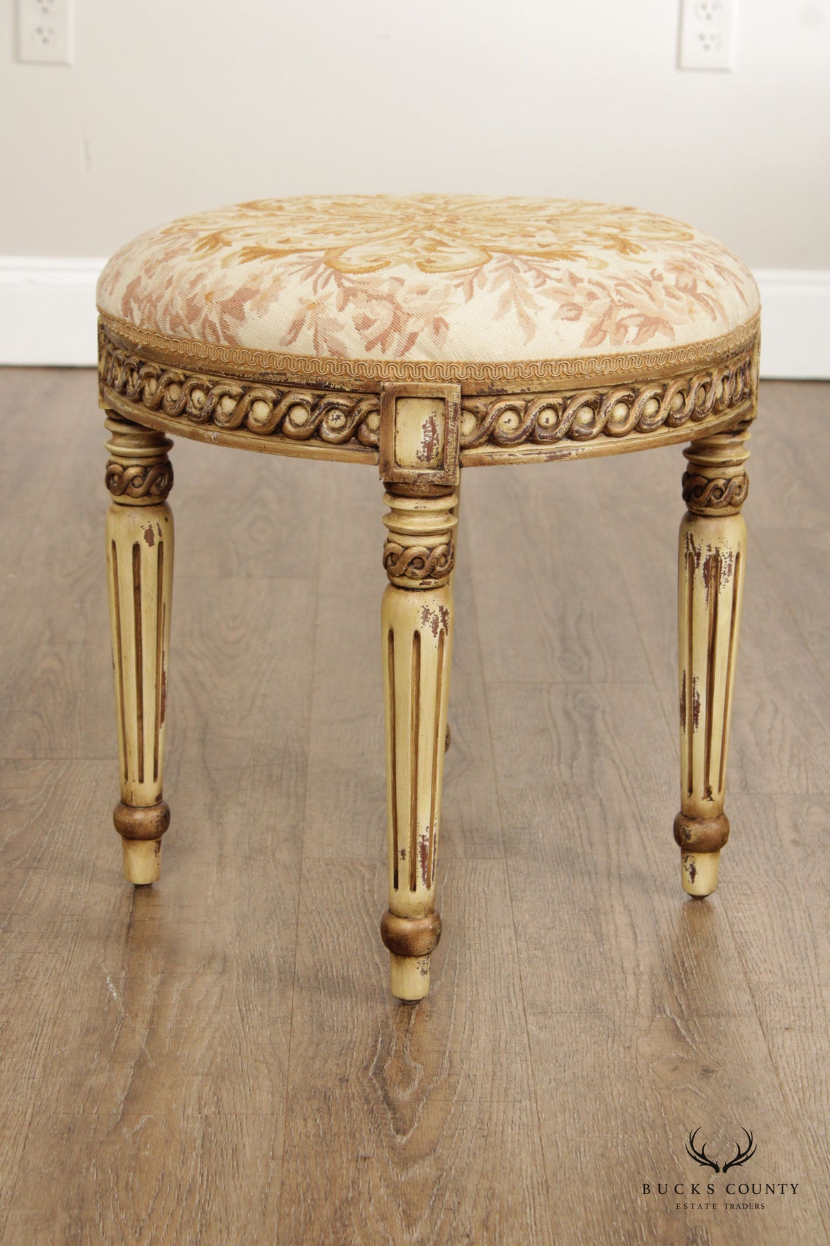 French Louis XVI Style Carved and Paint Decorated Stool