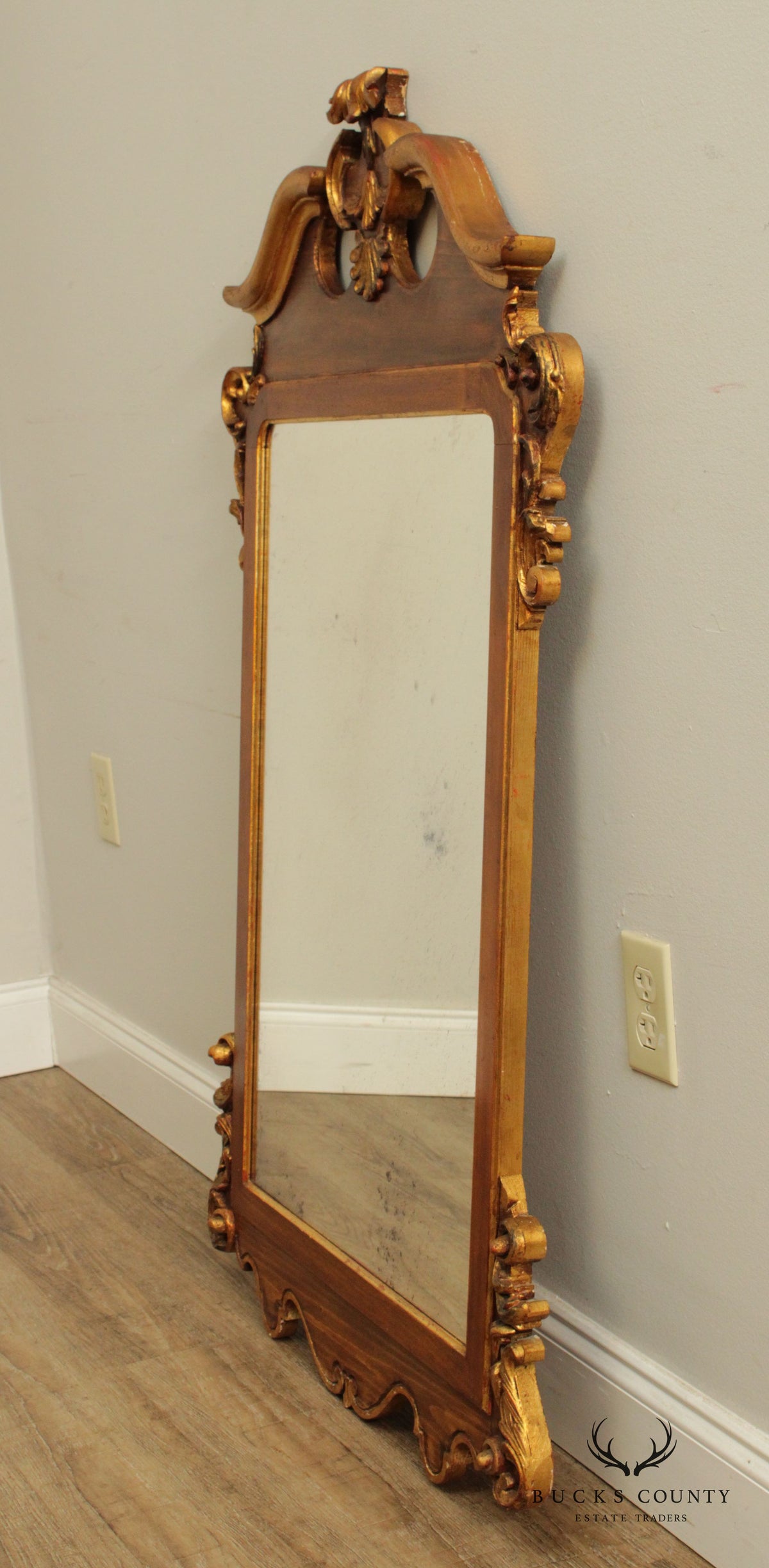Georgian Style Carved Wood Partial Gilt Mirror