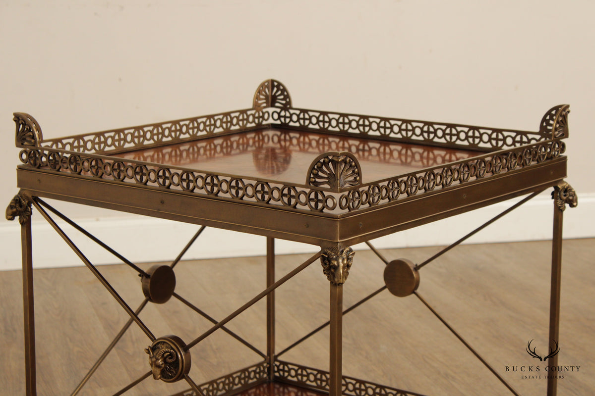 THEODORE ALEXANDER 'ALTHORP' REGENCY STYLE MAHOGANY AND BRASS TWO TIER SIDE TABLE