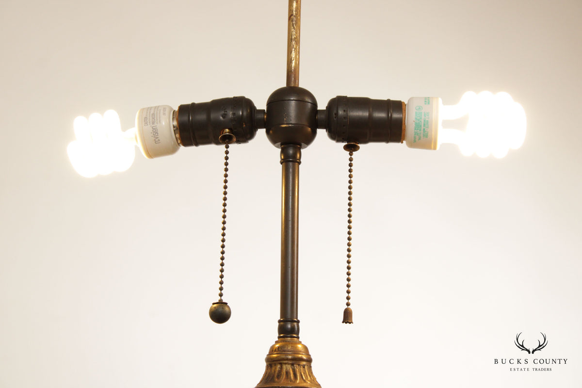 Antique Chinese Bronze Dragon Table Lamp with Shade