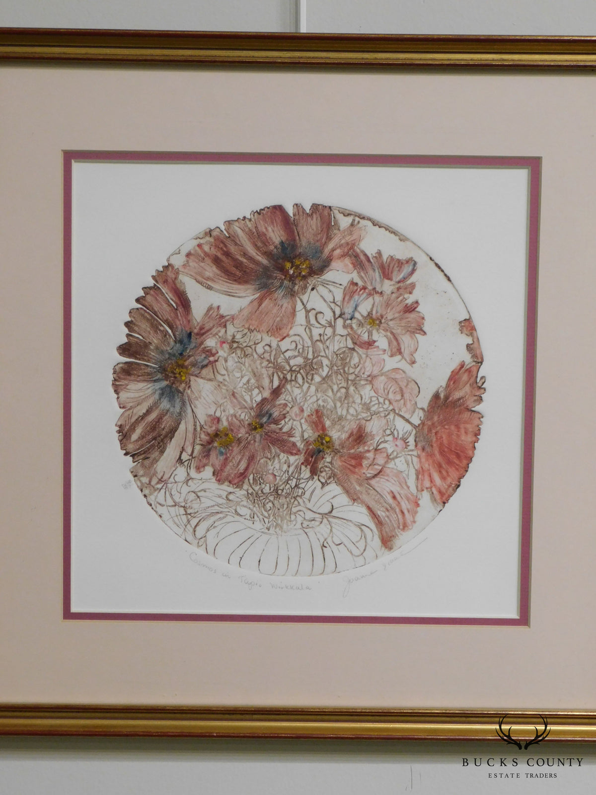 Framed, Hand-Colored Limited Edition Etching by Joanne Isaacs "Cosmos in Tapio Wirkkala"
