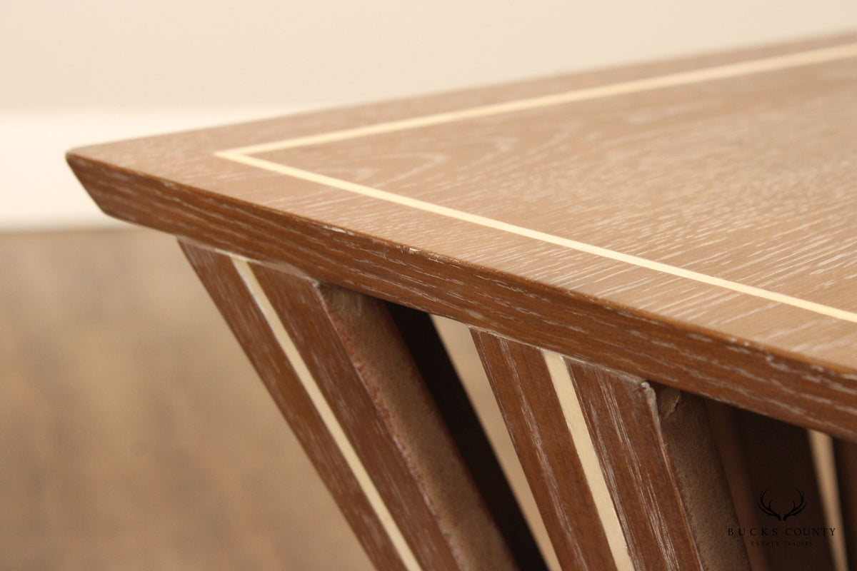 Contemporary Geometric Inlaid Oak Side Table