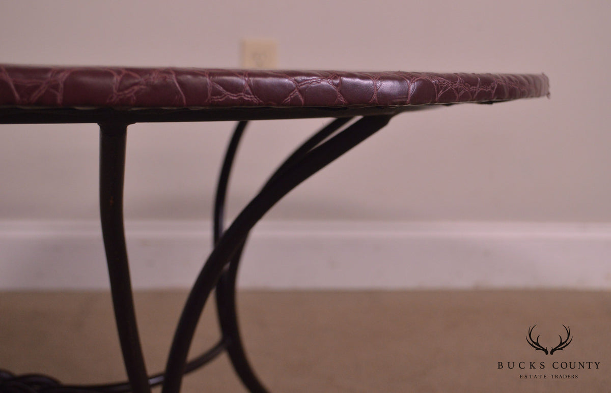 Custom Quality 36" Round Faux Reptile Skin Top Iron Base Coffee Table
