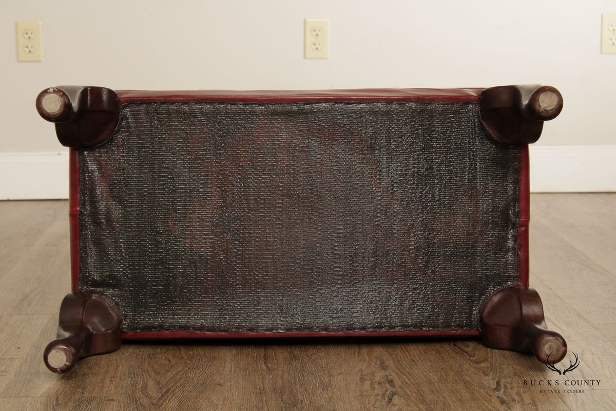 Georgian Style Tufted Red Leather Ottoman or Foot Stool