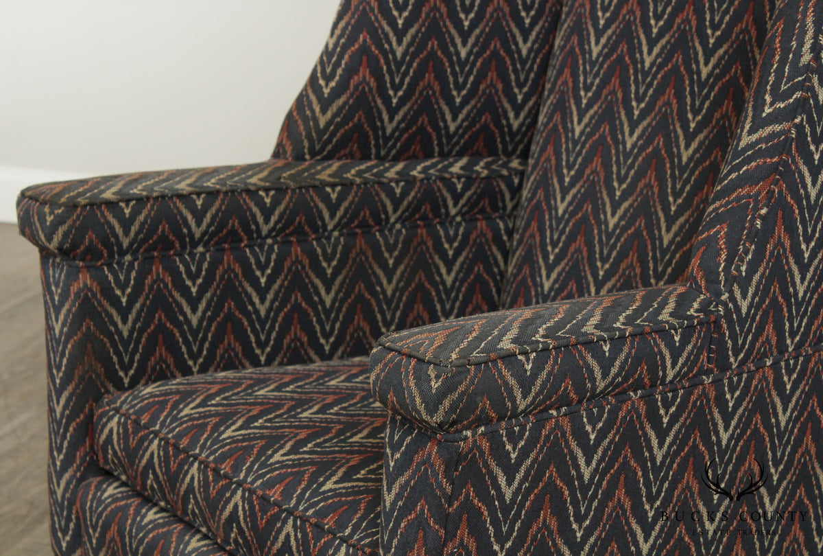 George III Style Custom Flame Stitch Upholstered Wing Chair