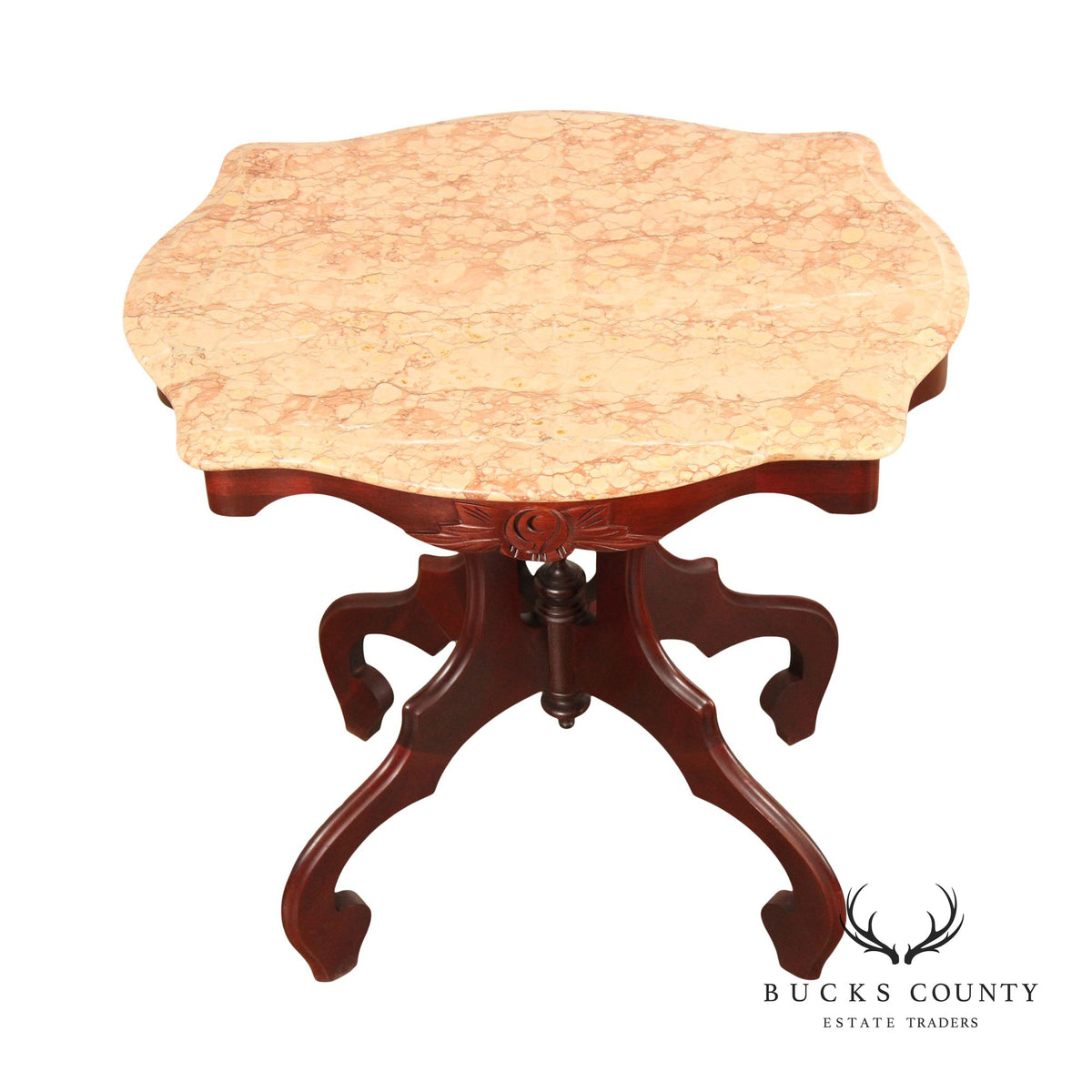 Victorian Style Italian Marble Top Carved Mahogany Side Table