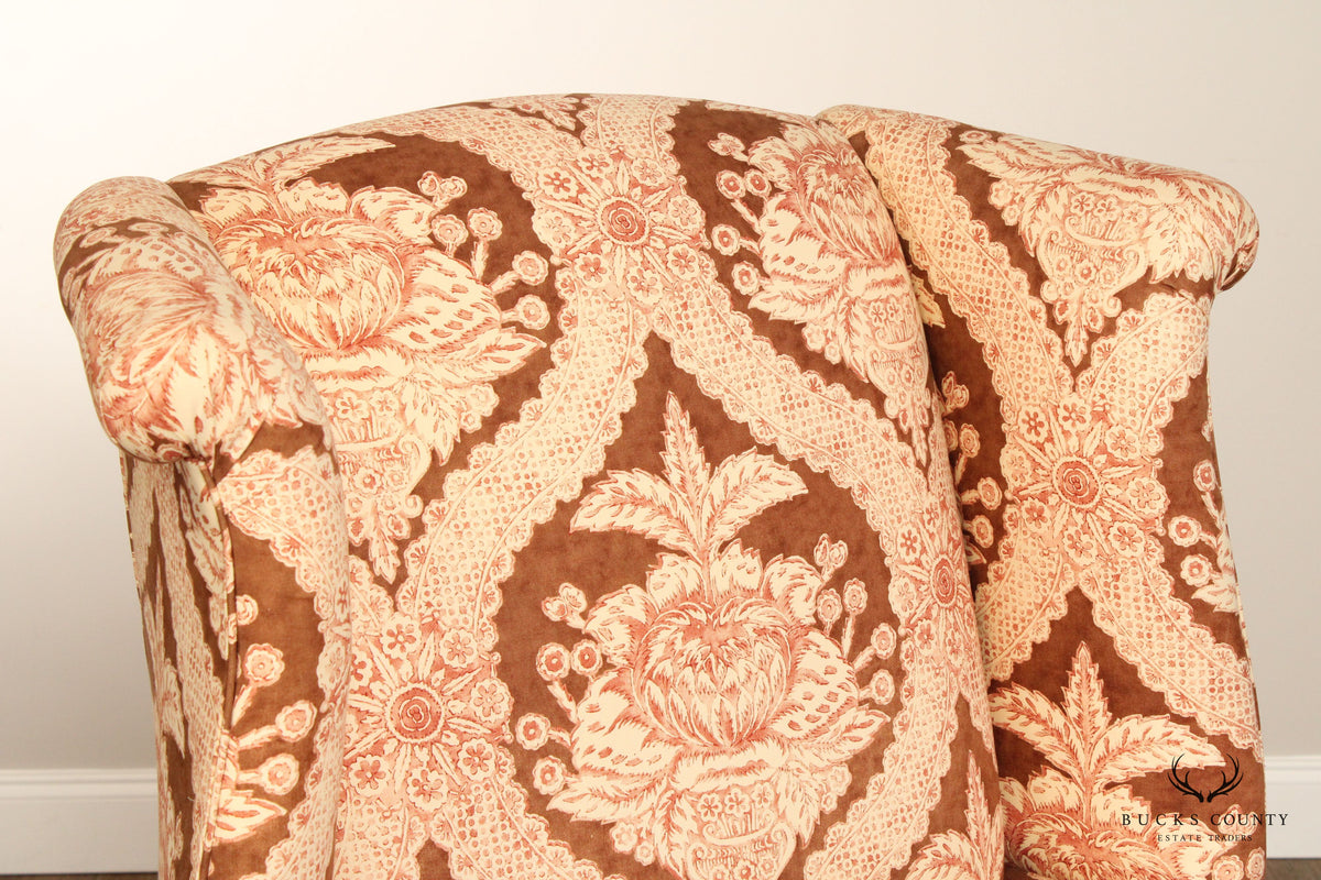 Sherrill Furniture Traditional Pair Custom Upholstered Skirted Wing Back Chairs