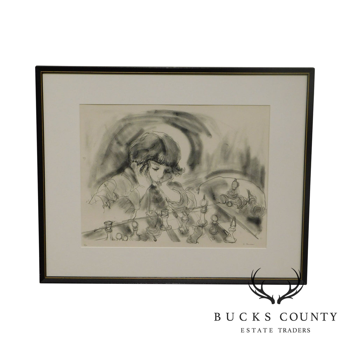Evelyn Favus Lithograph, Child Playing Chess Signed & Numbered in Pencil 15/20