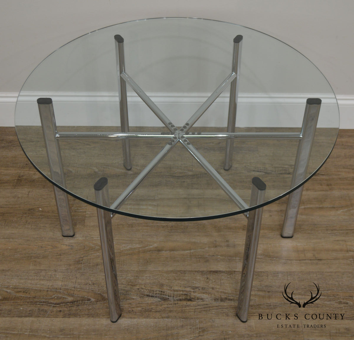 Round Glass Top Side Table w/ Chrome Base