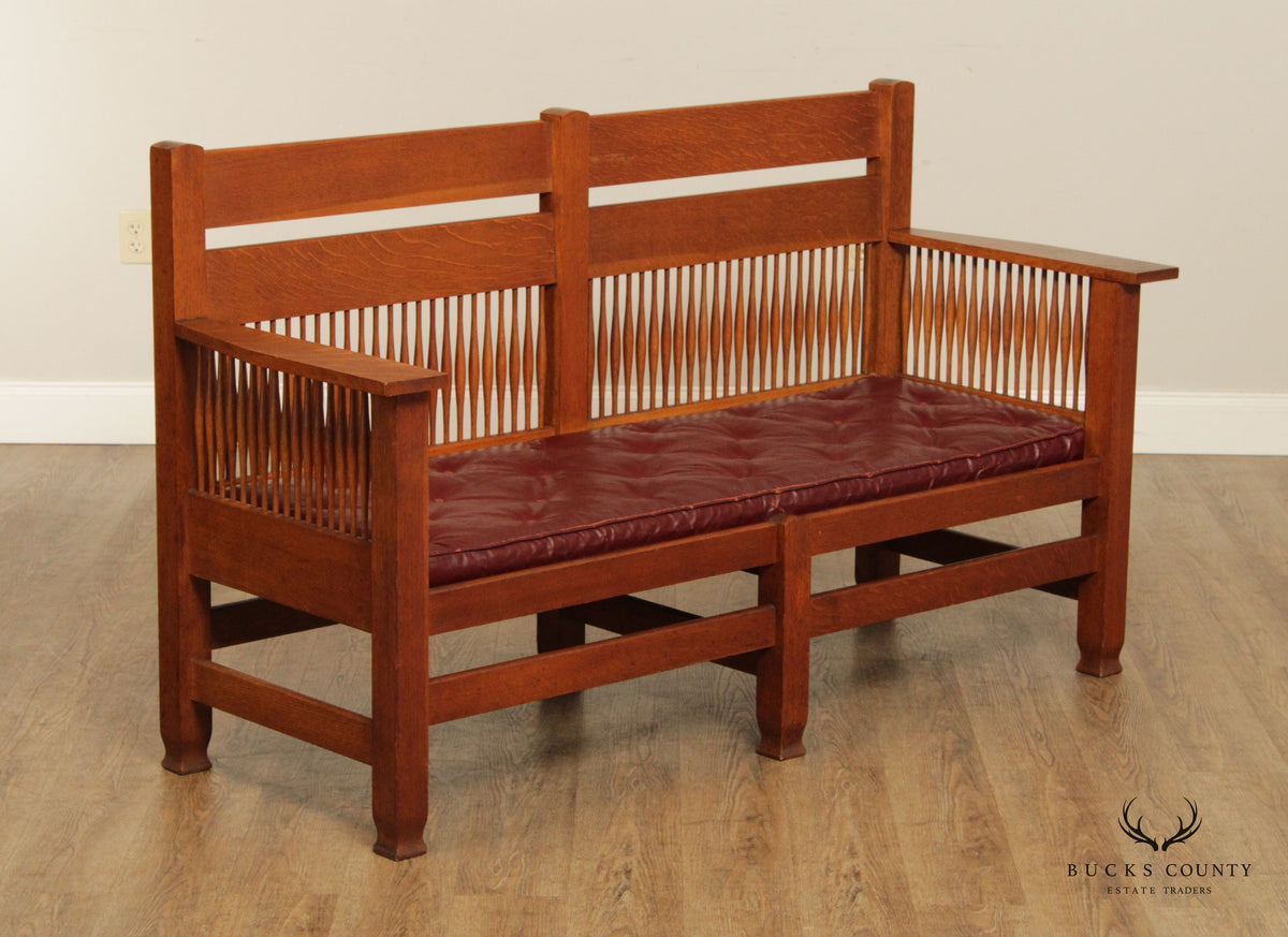 Antique Arts and Crafts Period Oak Settle Bench