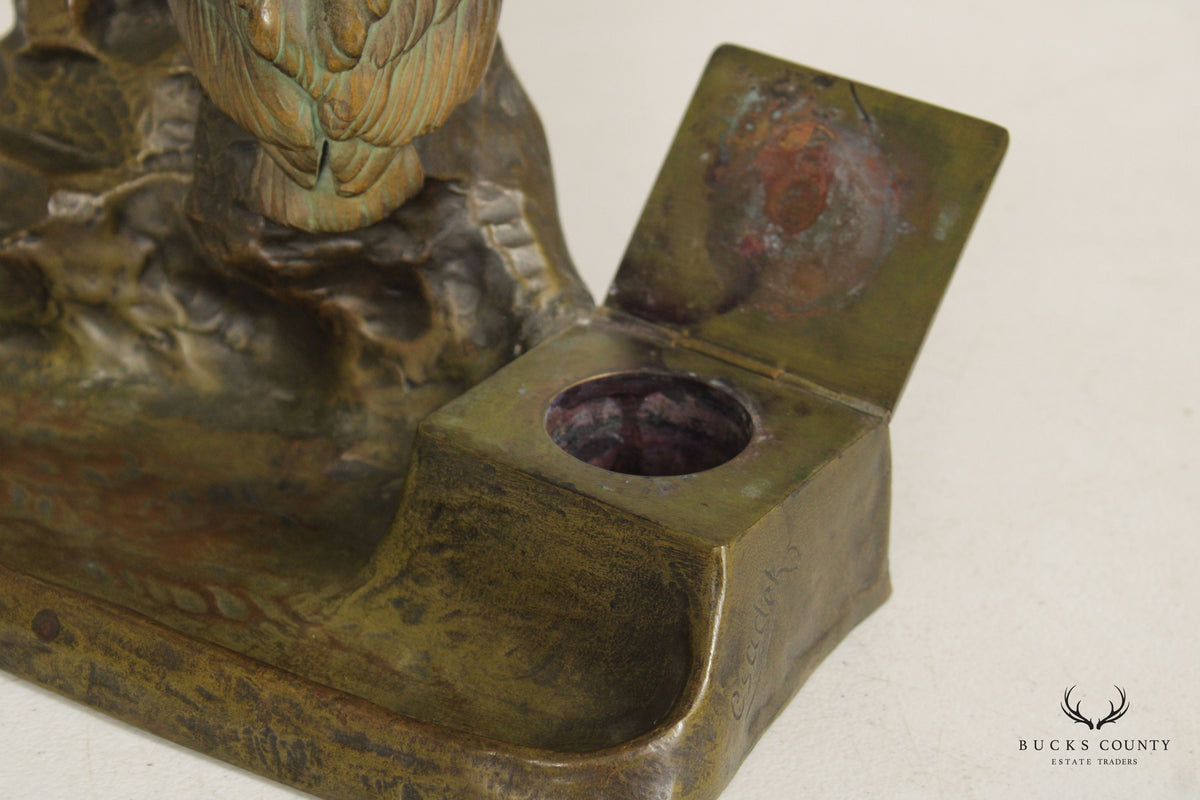 Antique Austrian Sculptural Condor Bronze Inkwell