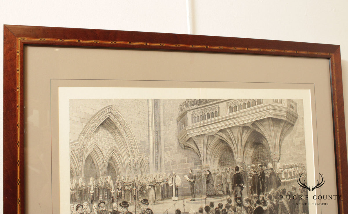 Antique English Engraving, Royal Court Ceremony London
