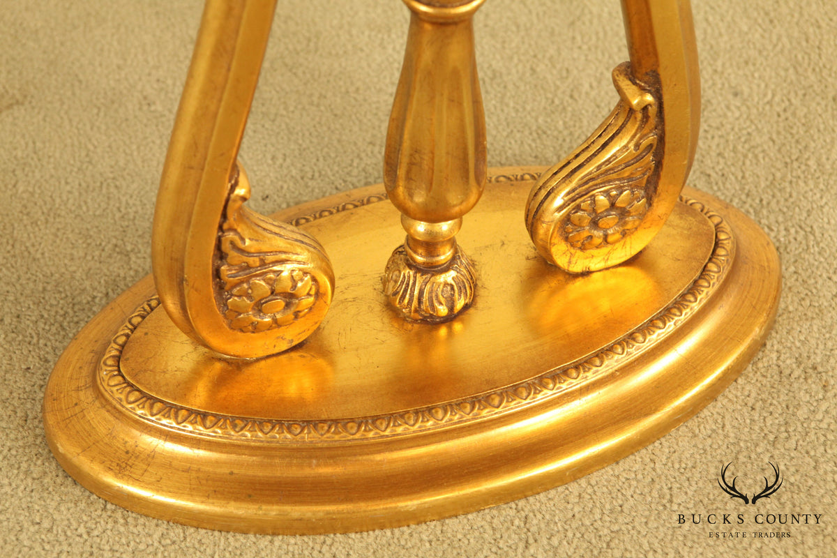 White Marble and Gilded Wood Hollywood Regency Petite Oval Side Table