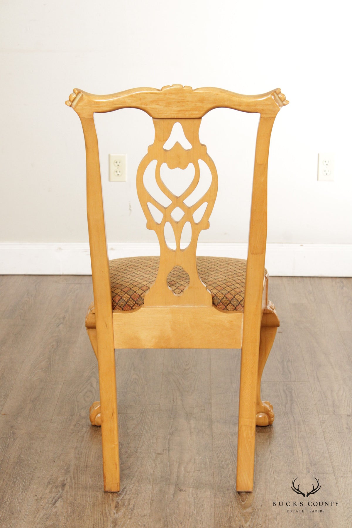 Chippendale Style Vintage Set Six Blonde Wood Dining Chairs