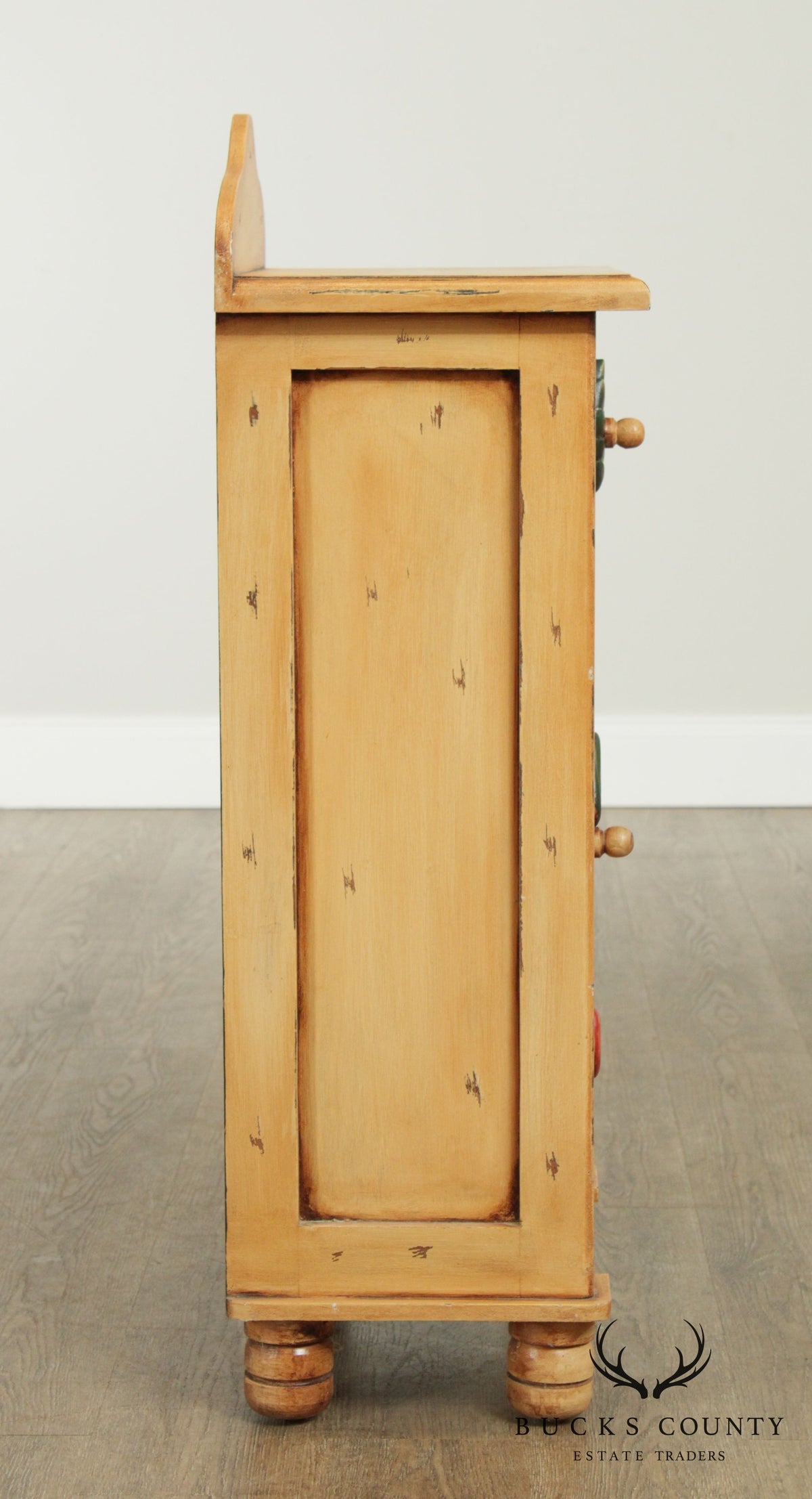 Country Folk Art Style Hand Painted Narrow Storage Cabinet