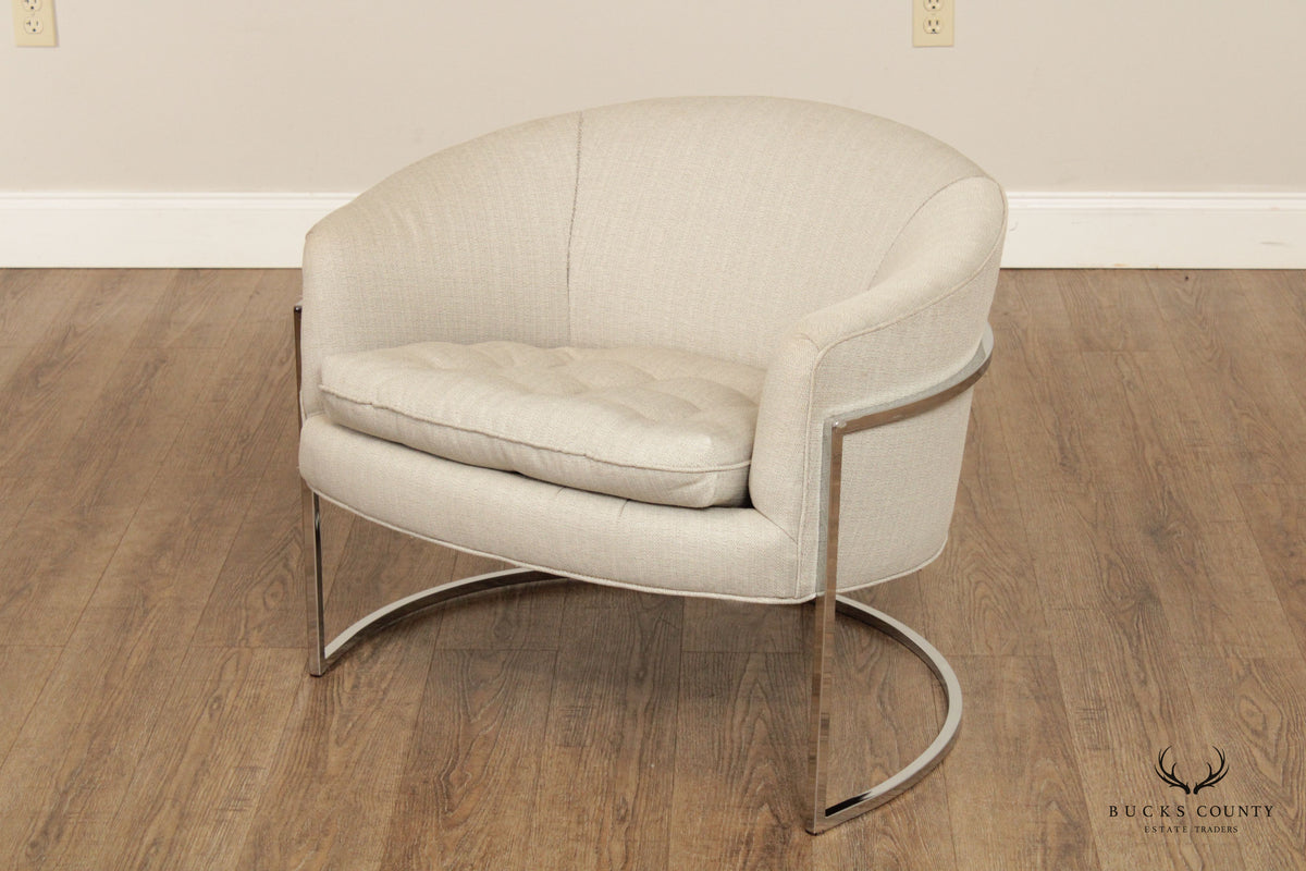 Milo Baughman (Attr.) Mid Century Modern Pair of Barrel Armchairs