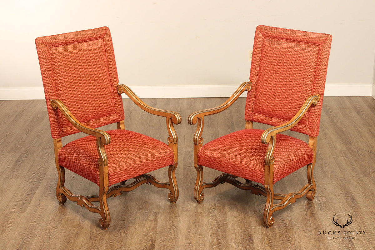 French Louis XIII Os De Mouton Style Pair of Custom Upholstered Armchairs