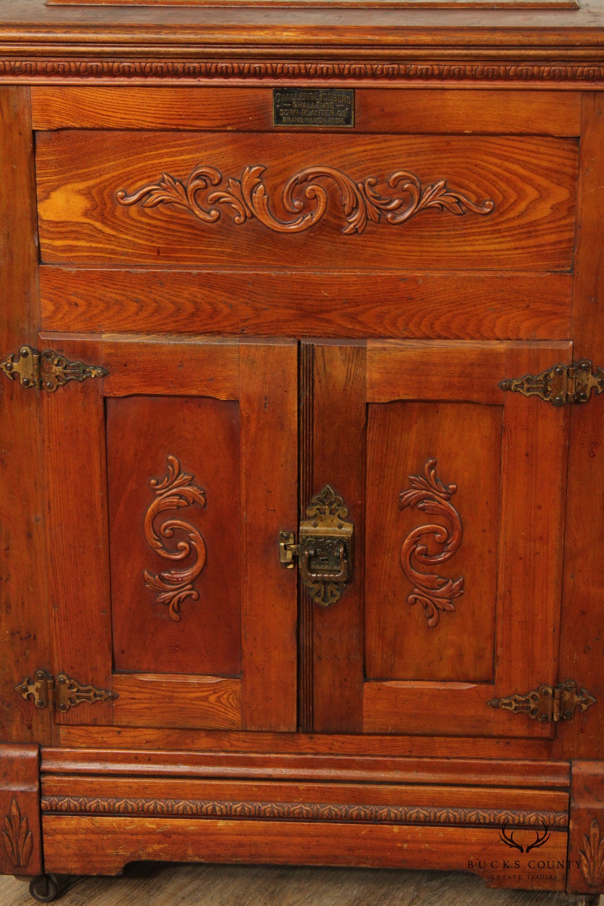 Antique Challenge Iceberg Oak and Tin Lift Lid Icebox