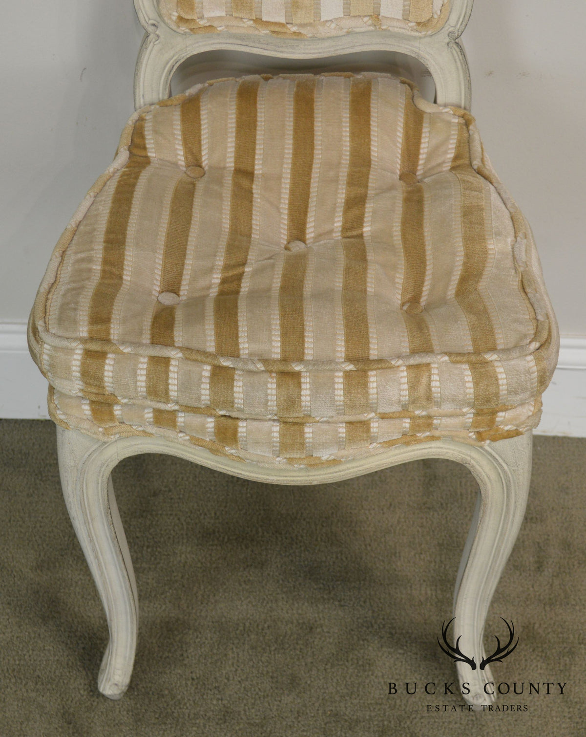 French Louis XV Style Vintage Painted Pair Petite Slipper Side Chairs