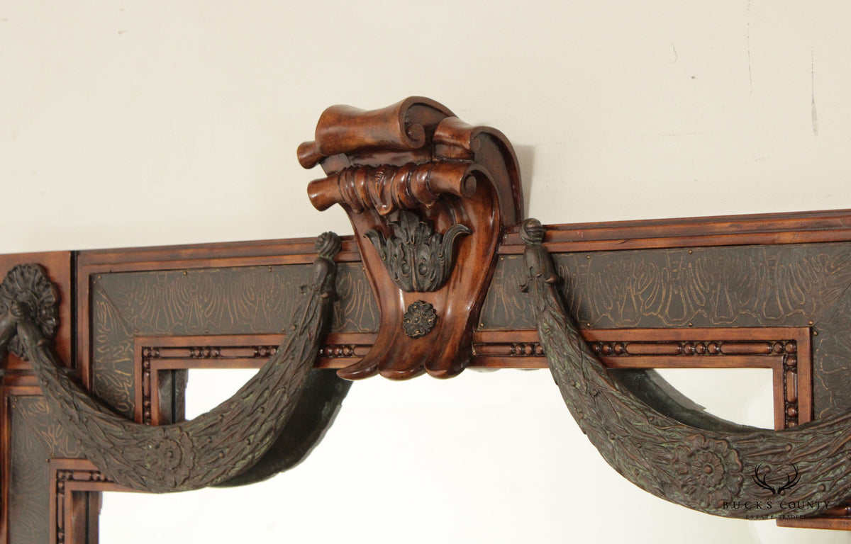 LaBarge Renaissance Style Mahogany And Bronze Swag Wall Mirror