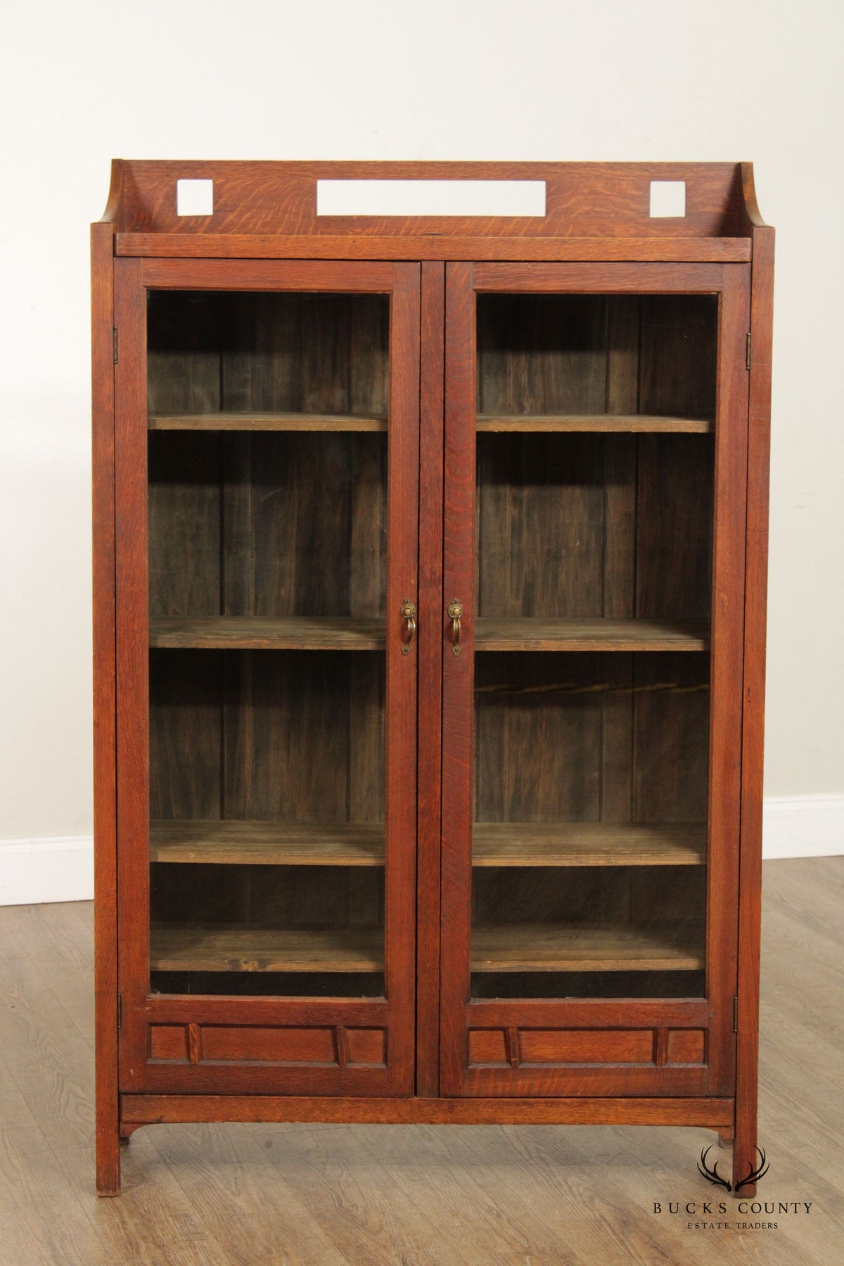 Antique Arts & Crafts Mission Oak Two-Door Bookcase