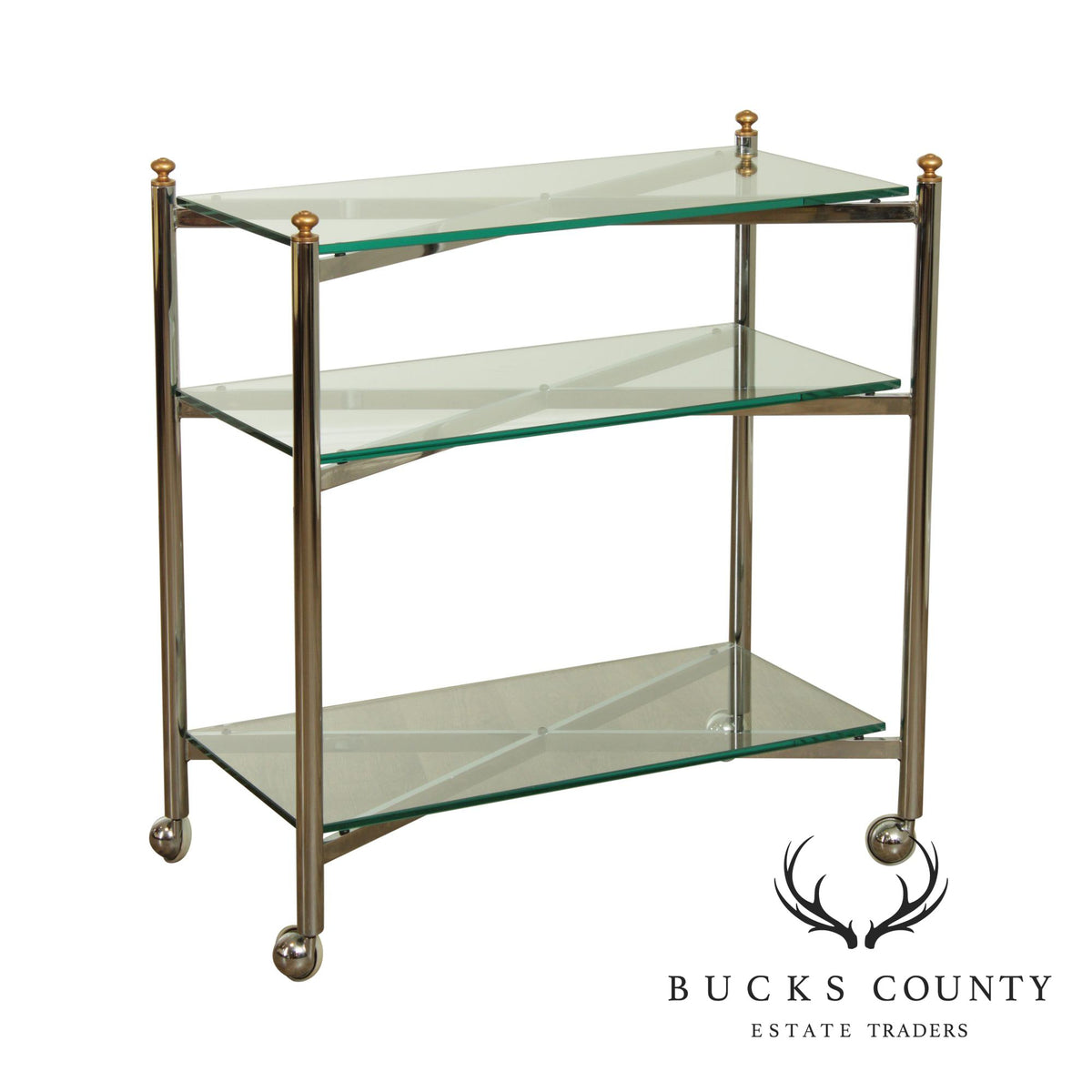 Directoire Style Vintage Chrome And Glass 3 Tier Bar Cart