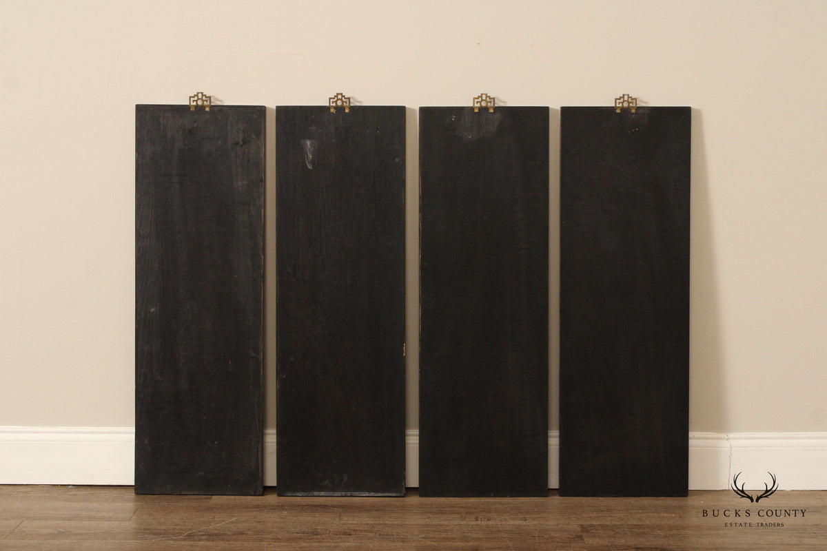 Chinese Set of Four Black Lacquered Wall-Hanging Room Divider Panels