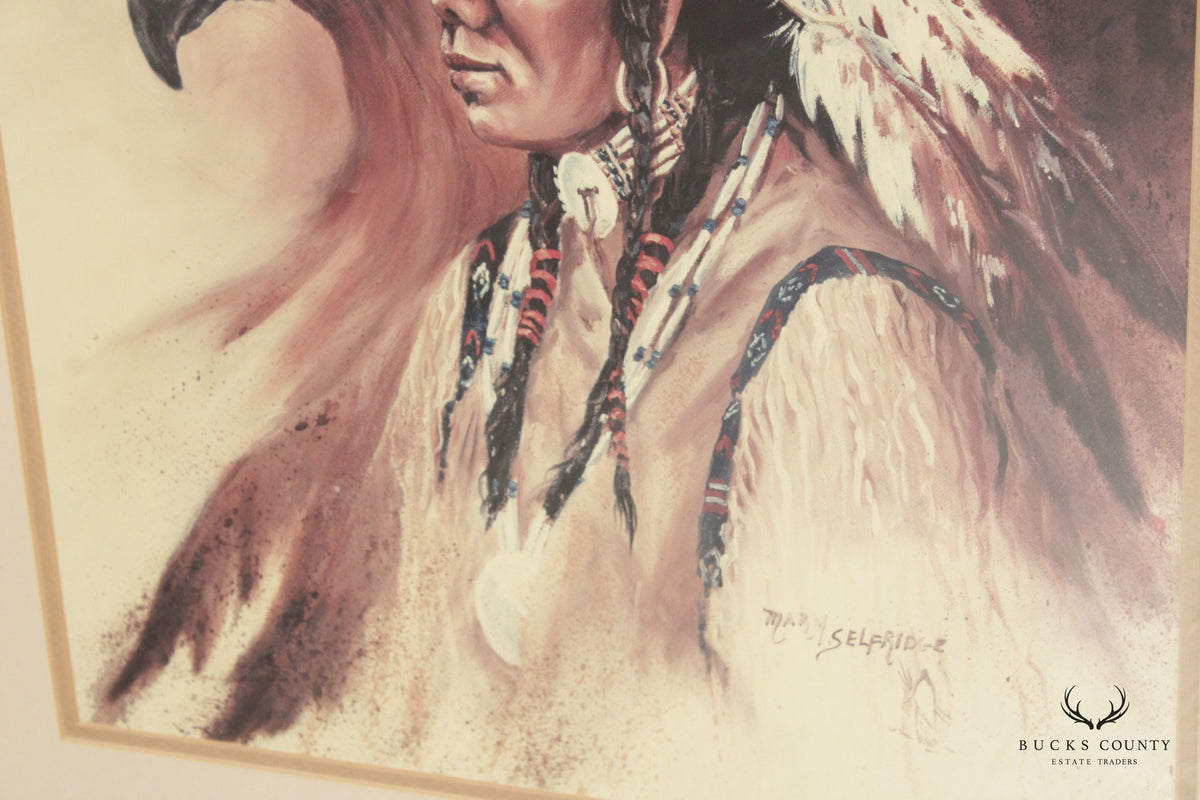 Mary Selfridge Pair Native American Portrait Prints, Custom Framed