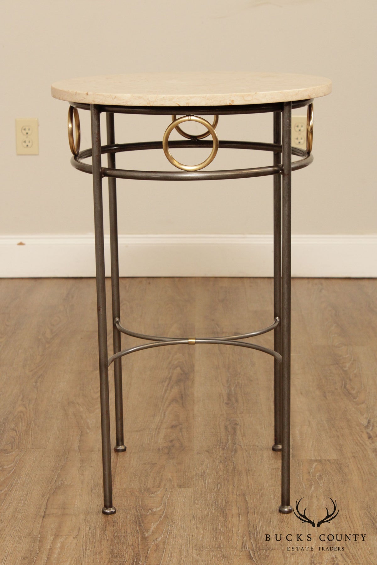 Forged Steel Base Round Marble Top Side Table