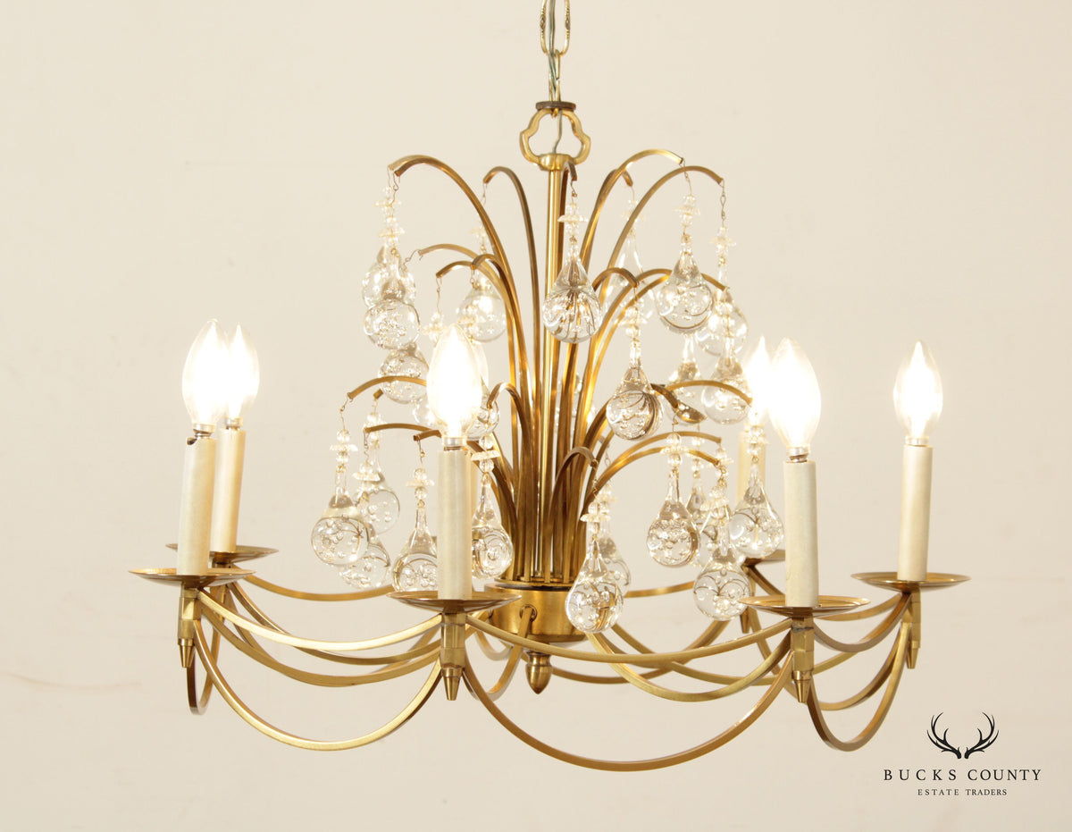 Hollywood Regency Brass and Crystal 7-Light Chandelier