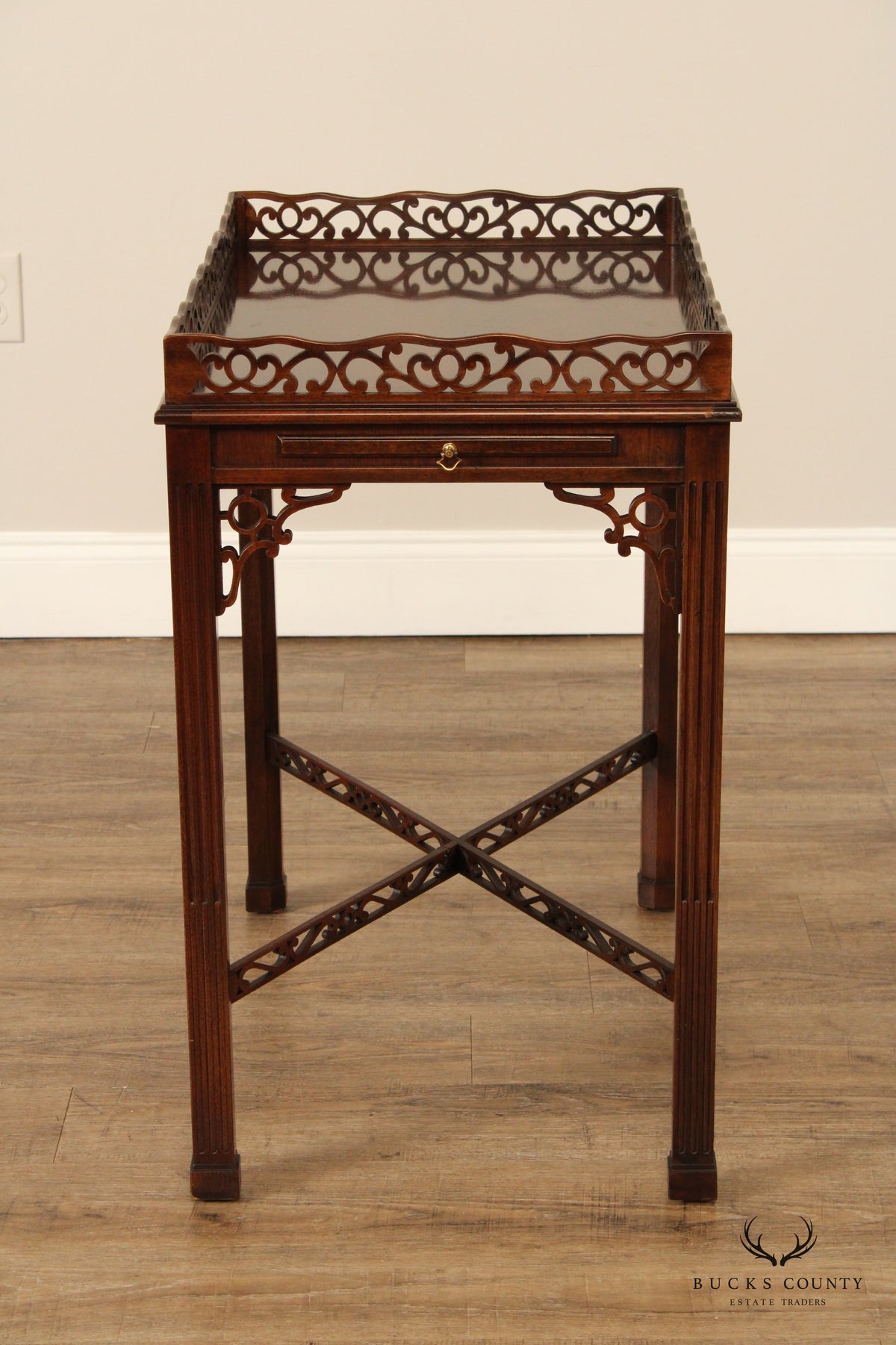 Chinese Chippendale Style Carved Mahogany Tea Table