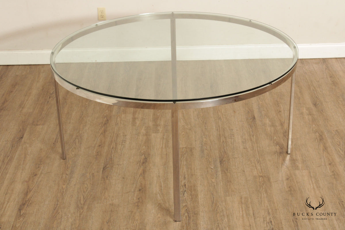 1970s Post Modern Chrome Glass Top Round Dining Table