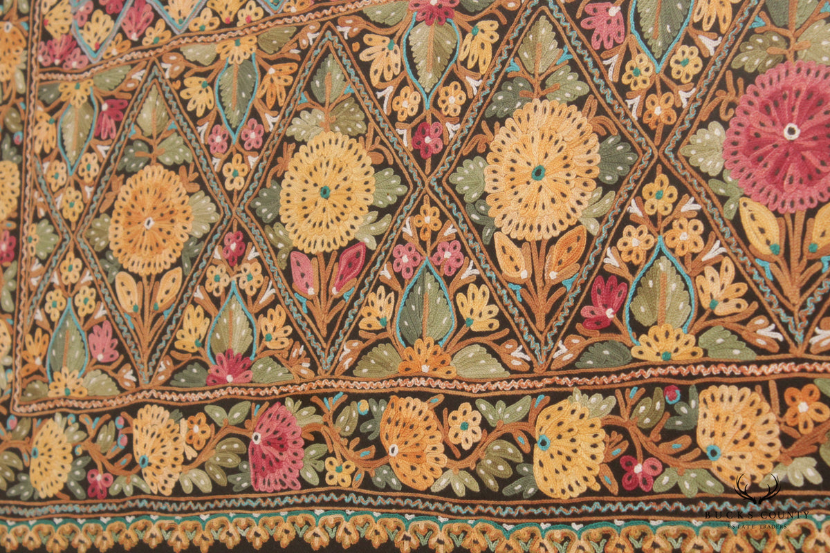 Kashmiri Style Hand Embroidered Crewel Framed Textile