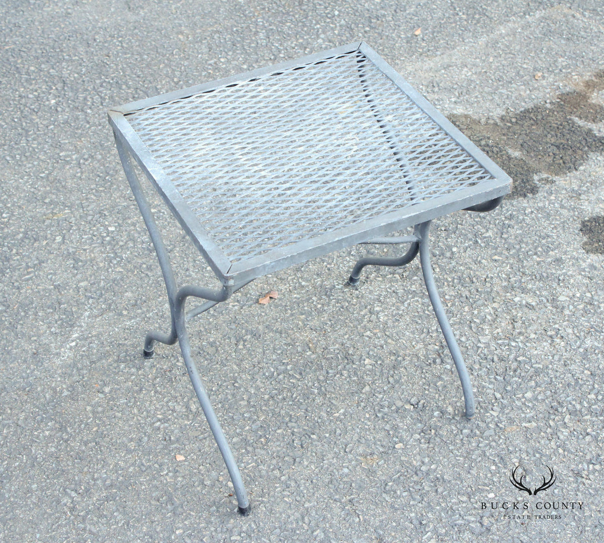 Mid Century Modern Vintage Pair of X Base Iron Patio Side Tables