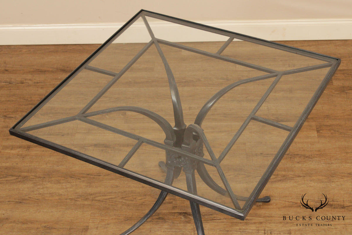 Vintage Bronzed Cast Aluminum and Glass Square Patio Dining Table