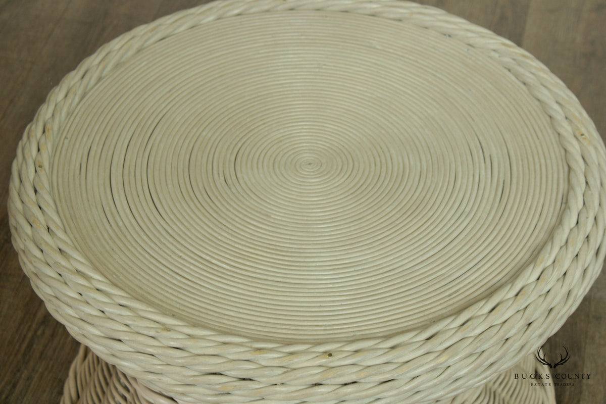 Vintage Round Wicker Rattan Glass Top Coffee Table