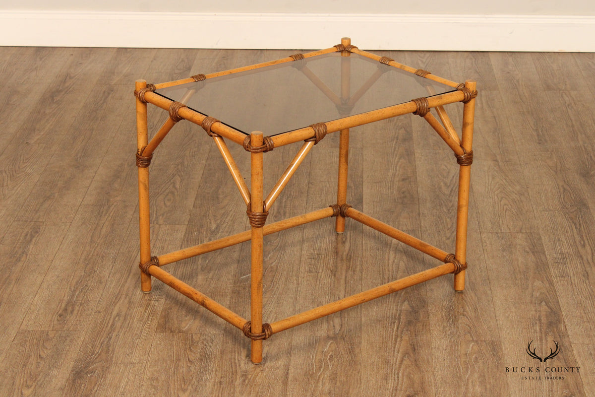 Vintage Faux Bamboo Glass Top Side Table