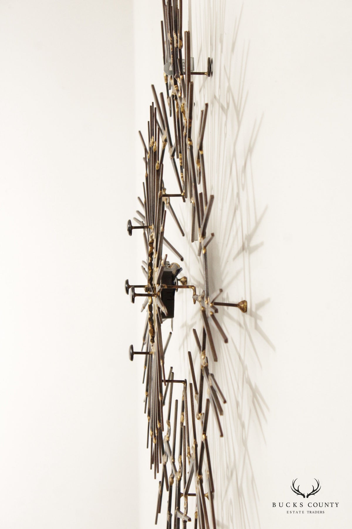 Brutalist Style Sculptural Sunburst Nail Wall Clock
