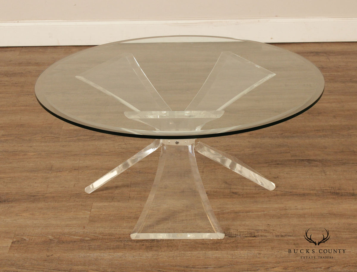Post Modern Round Glass Top Acrylic Base Butterfly Coffee Table