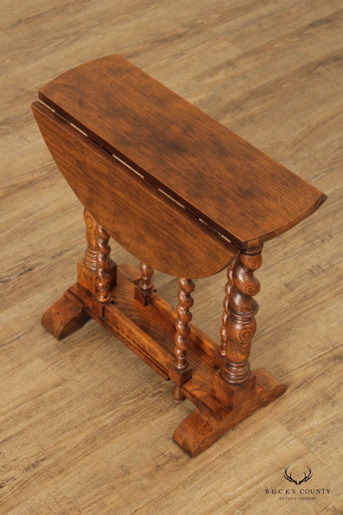 Baker Furniture Jacobean Style Oak Barley Twist Drop Leaf Table