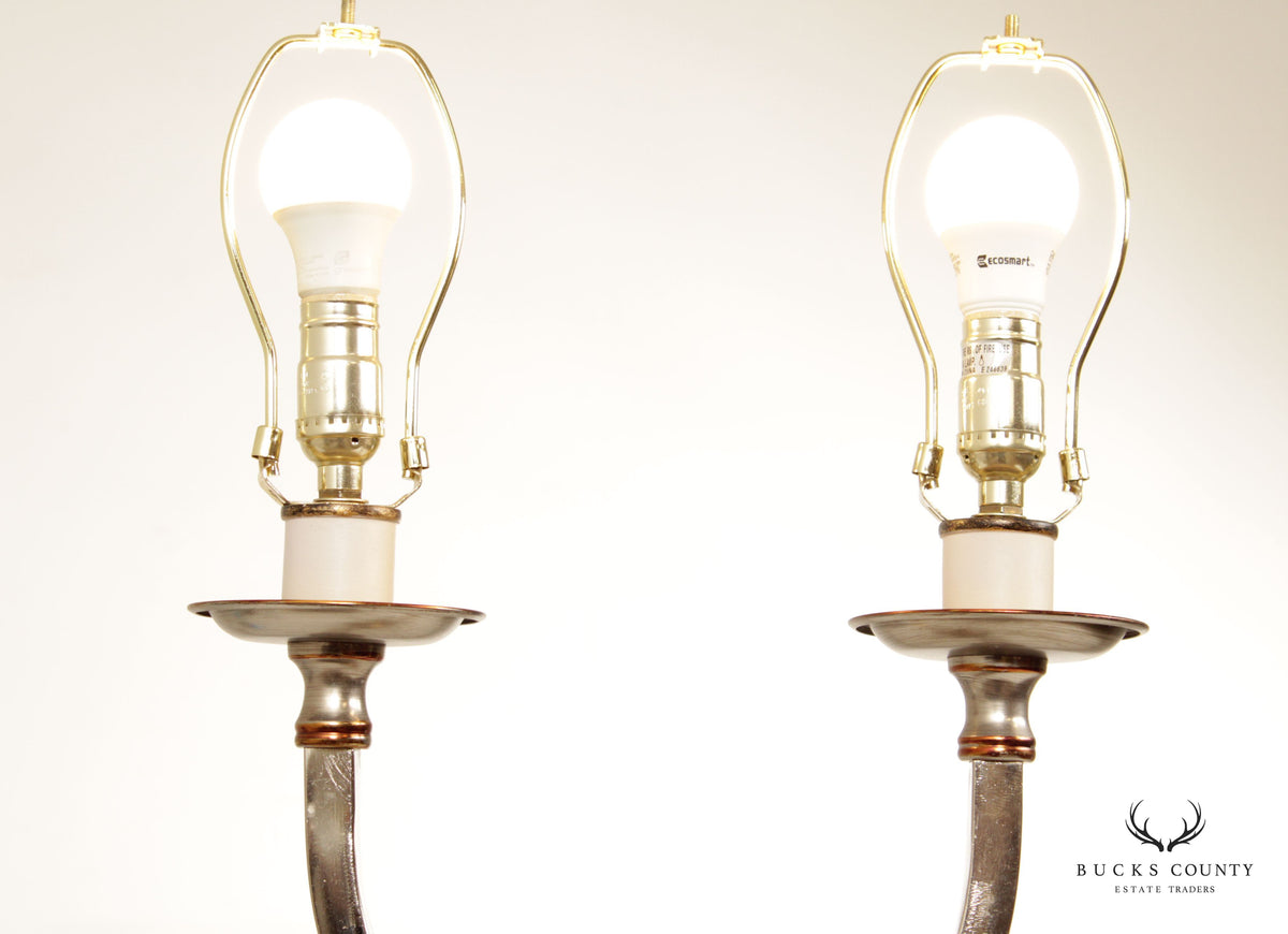 Neoclassical Style Pair of Chrome Two-Light Table Lamps (E)