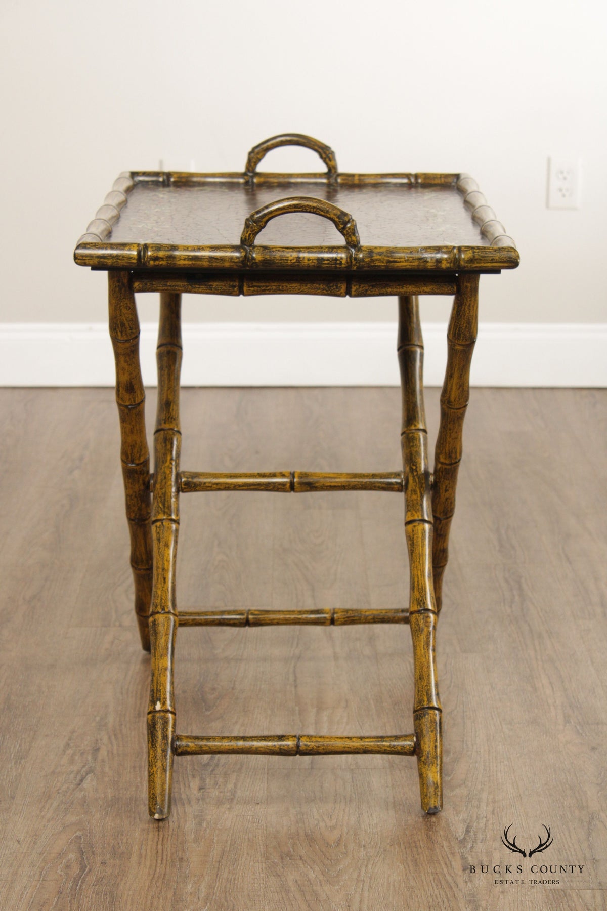 Chinoiserie Style Faux Bamboo Folding Tray Table