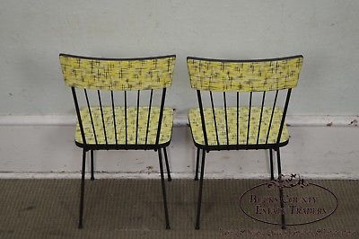 Mid-Century Modern Wrought Iron & Formica Childs Table & 2 Chair Kitchen Set