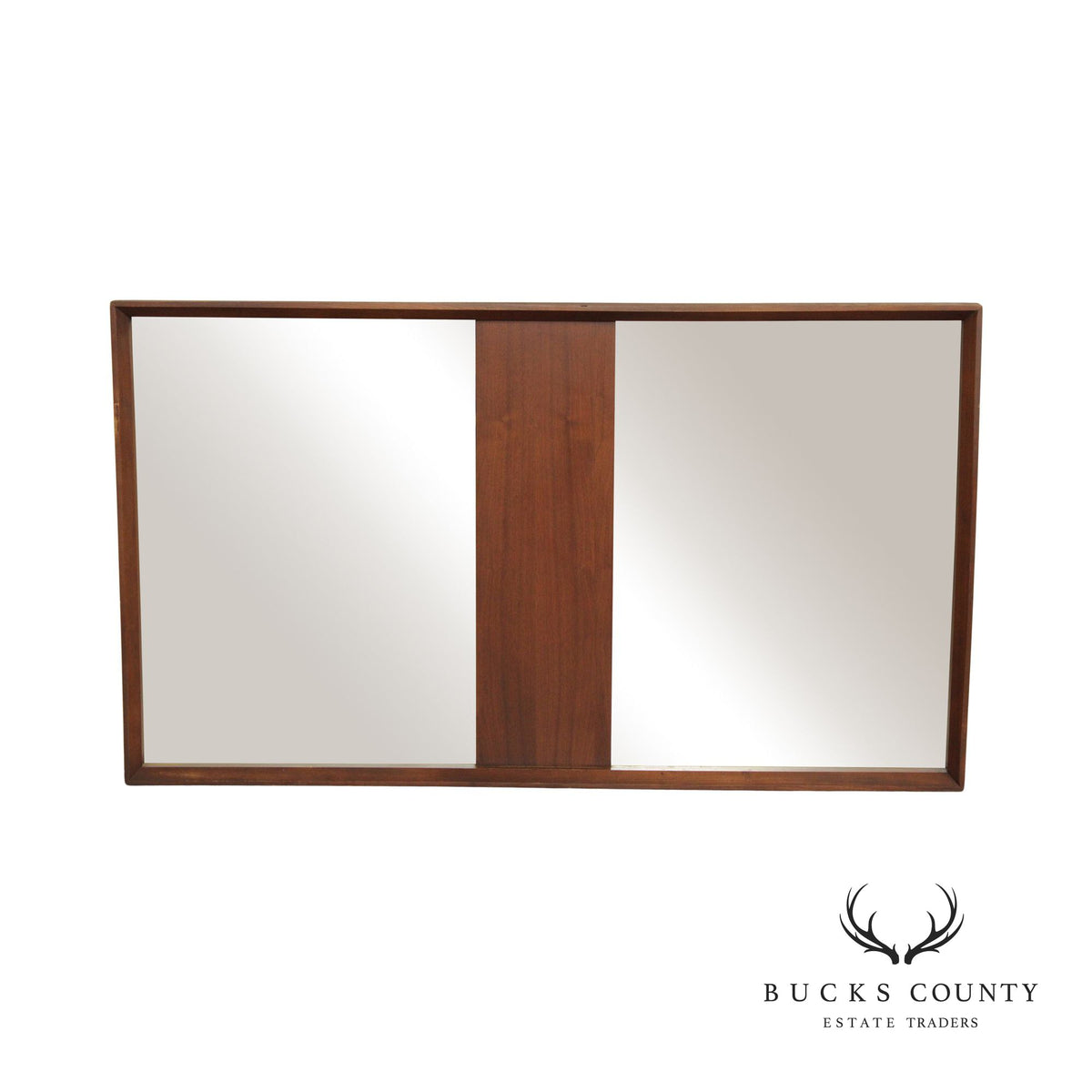 Mid Century Modern Walnut Diptych Wall Mirror