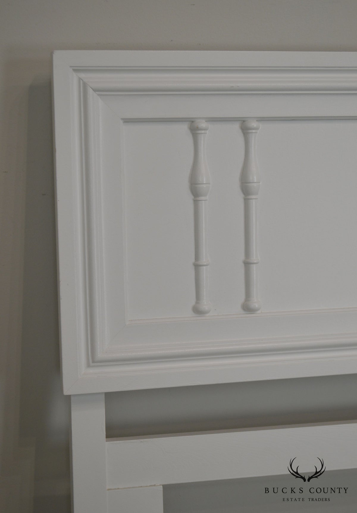 Hollywood Regency Faux Bamboo Vintage White Painted King Headboard