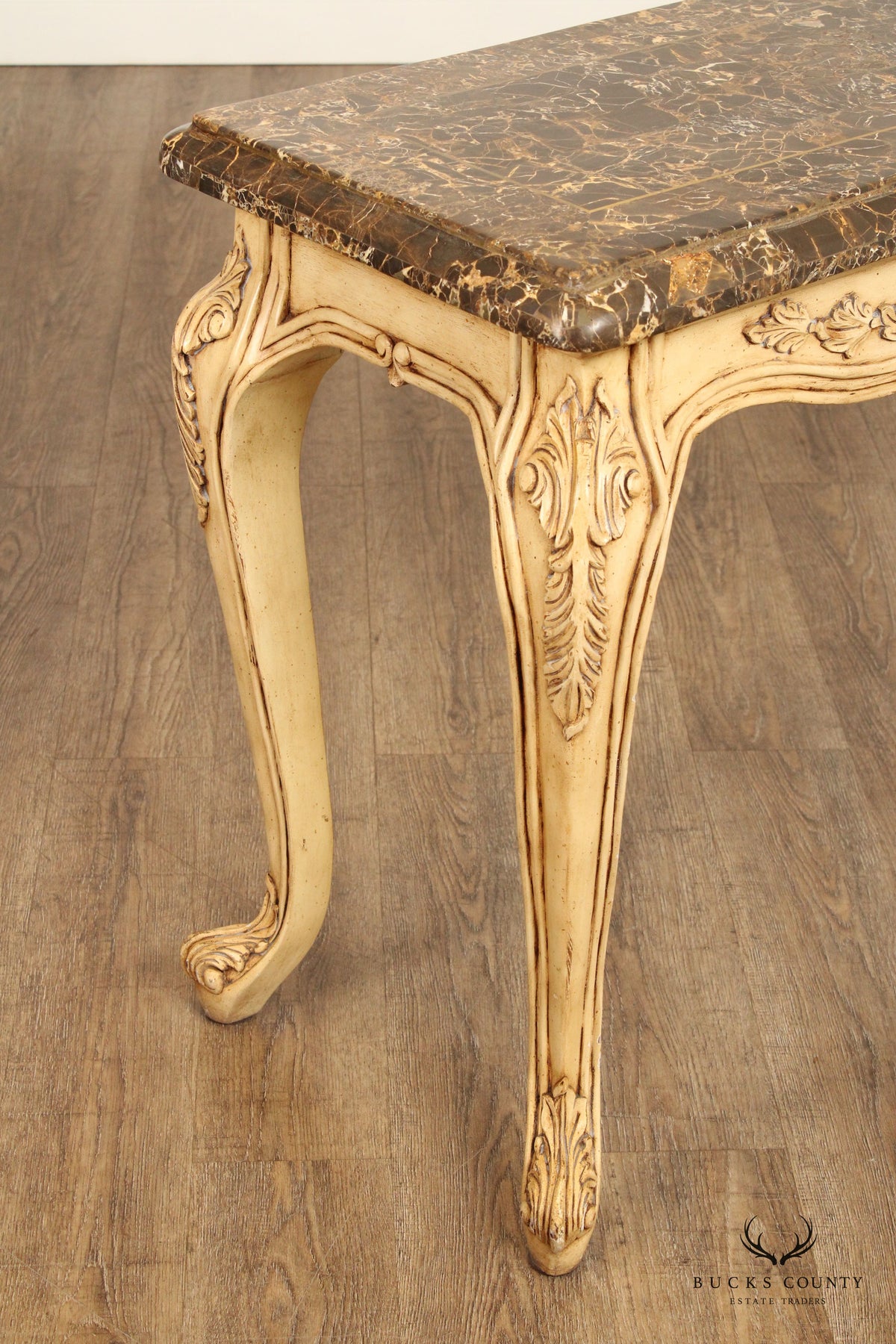 Rococo Style Carved Painted Console Table with Tessellated Marble Top
